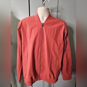 Men's Orange Bomber Jacket 100 Polyester  side pockets New Without Tags